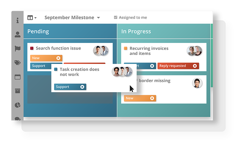 Striven's project management kanban board view with tasks and assignments