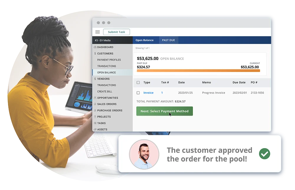 Dashboard with portal payment screen and employee discussion
