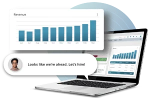 Striven system screenshot on laptop with enhanced Revenue Goals widget and G2 High Performer 2022 badge